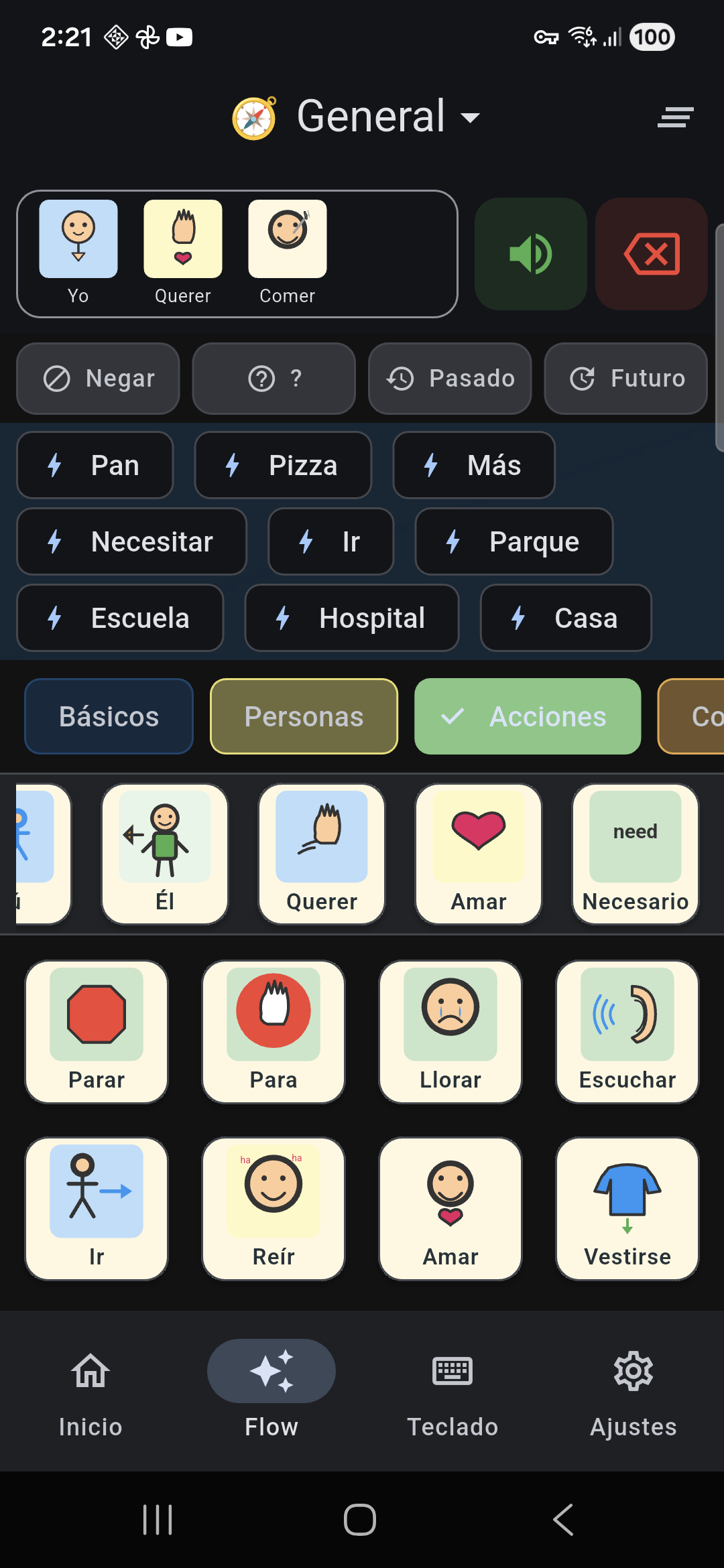 Tablero de comunicación AAC de Sesla en español