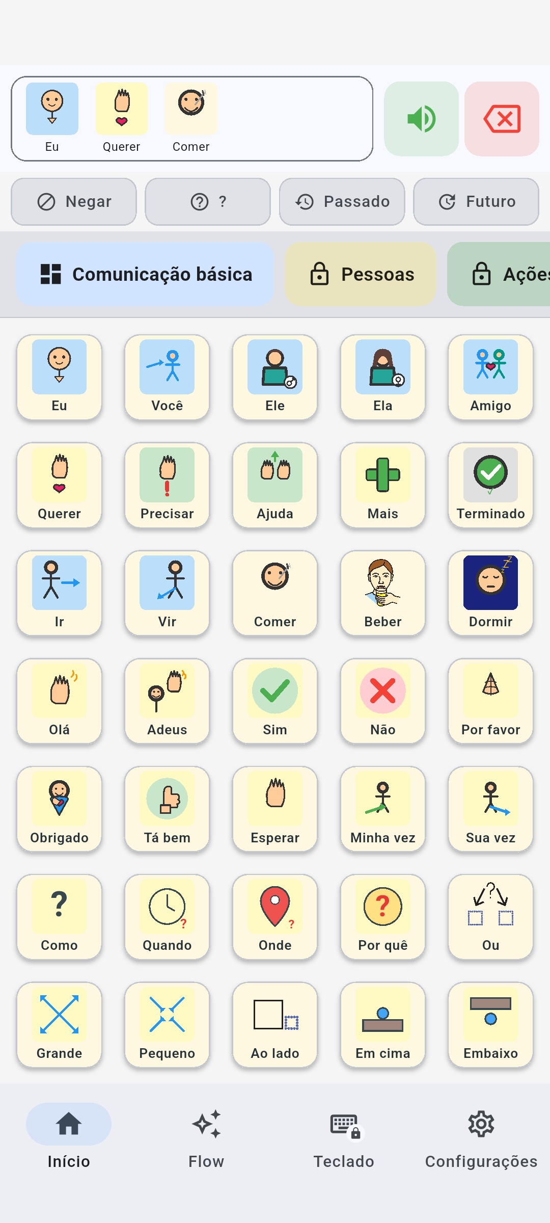 Sesla AAC communication board in Brazilian Portuguese